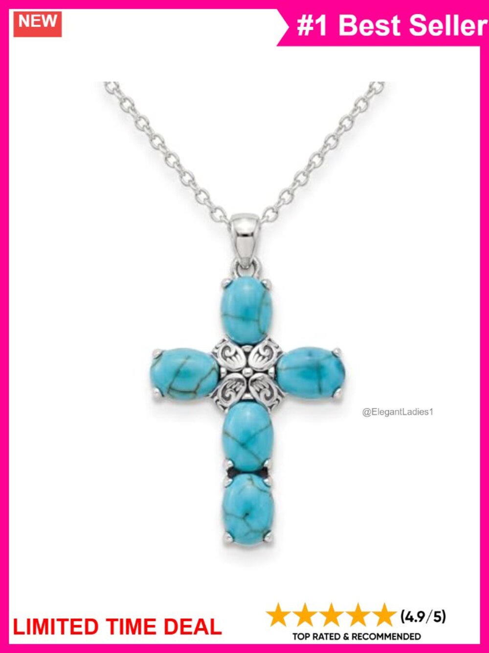 925 Sterling Silver Turquoise Cross Necklace Western Pendant Jewelry